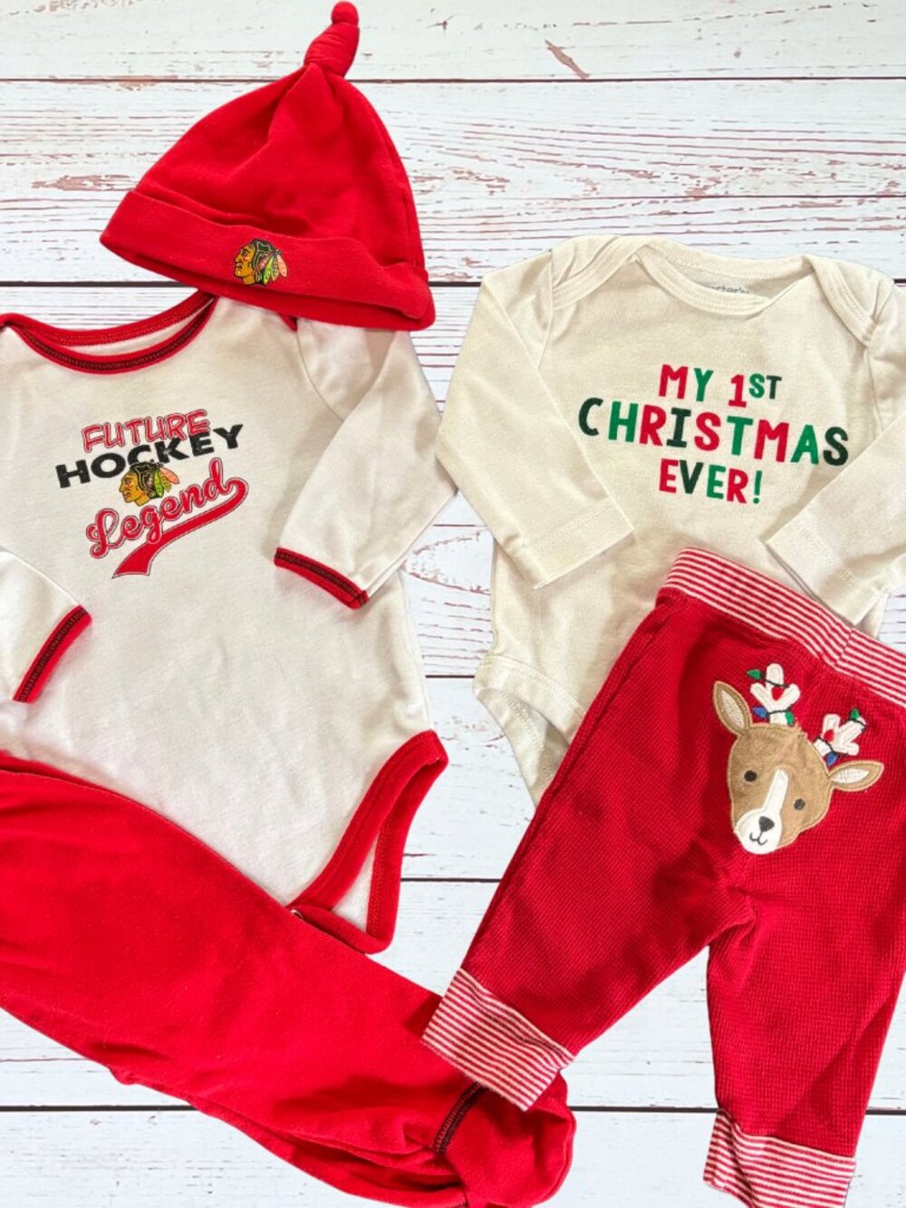 3M Christmas Baby Outfit Bundle | Blackhawks Future Hockey Legend & My 1st Xmas